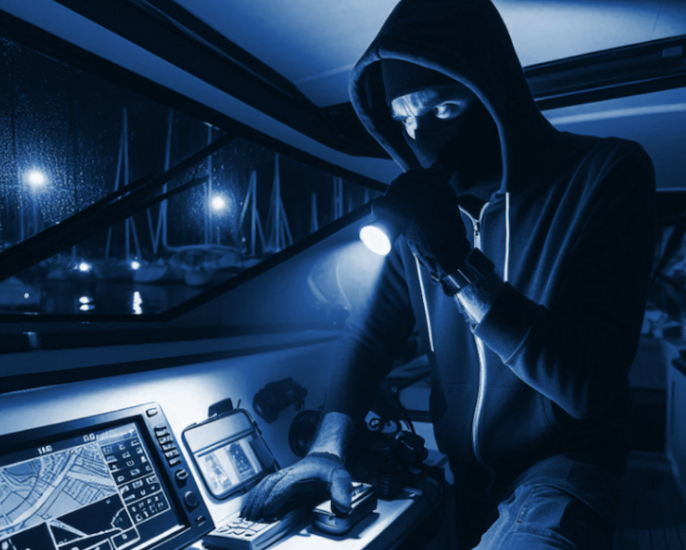 Elotec ajax båtalarm installert av alarmlink, illustasjonsbilde av tyveri i båt